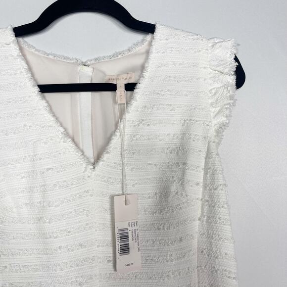 Rebecca Taylor 4 Snow Tweed V Neck Sleeveless Dress Striped Motif Cotton White - Picture 8 of 16